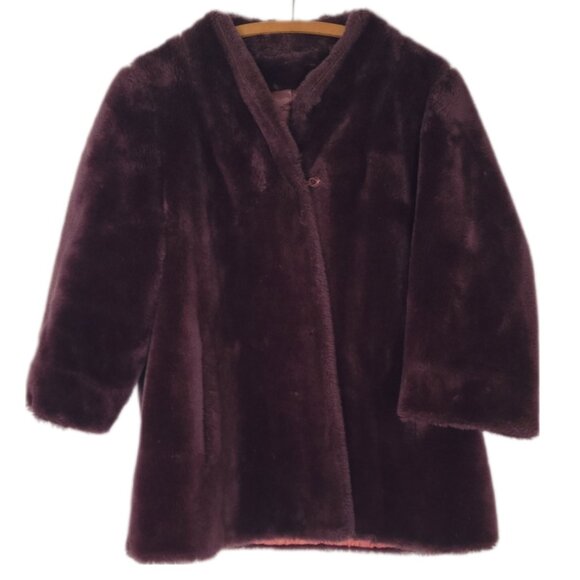 Vintage coat faux fur purple condition issues missing buttons lining tears teddy - Picture 1 of 8